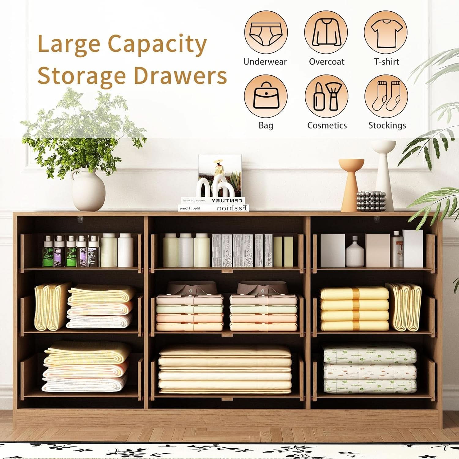 SixtyThreeInch Dresser With Deep Drawers NaturalFinish