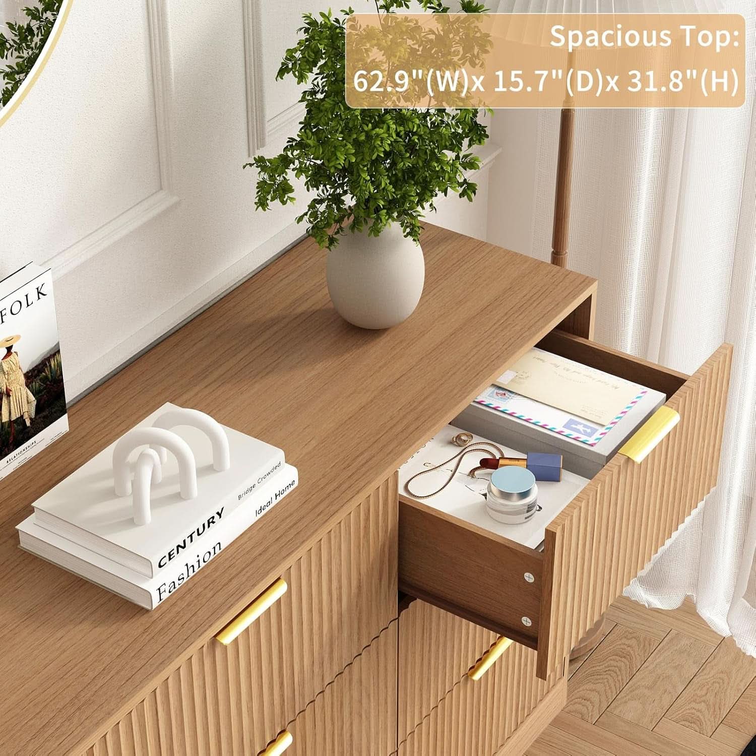 SixtyThreeInch Dresser With Deep Drawers NaturalFinish