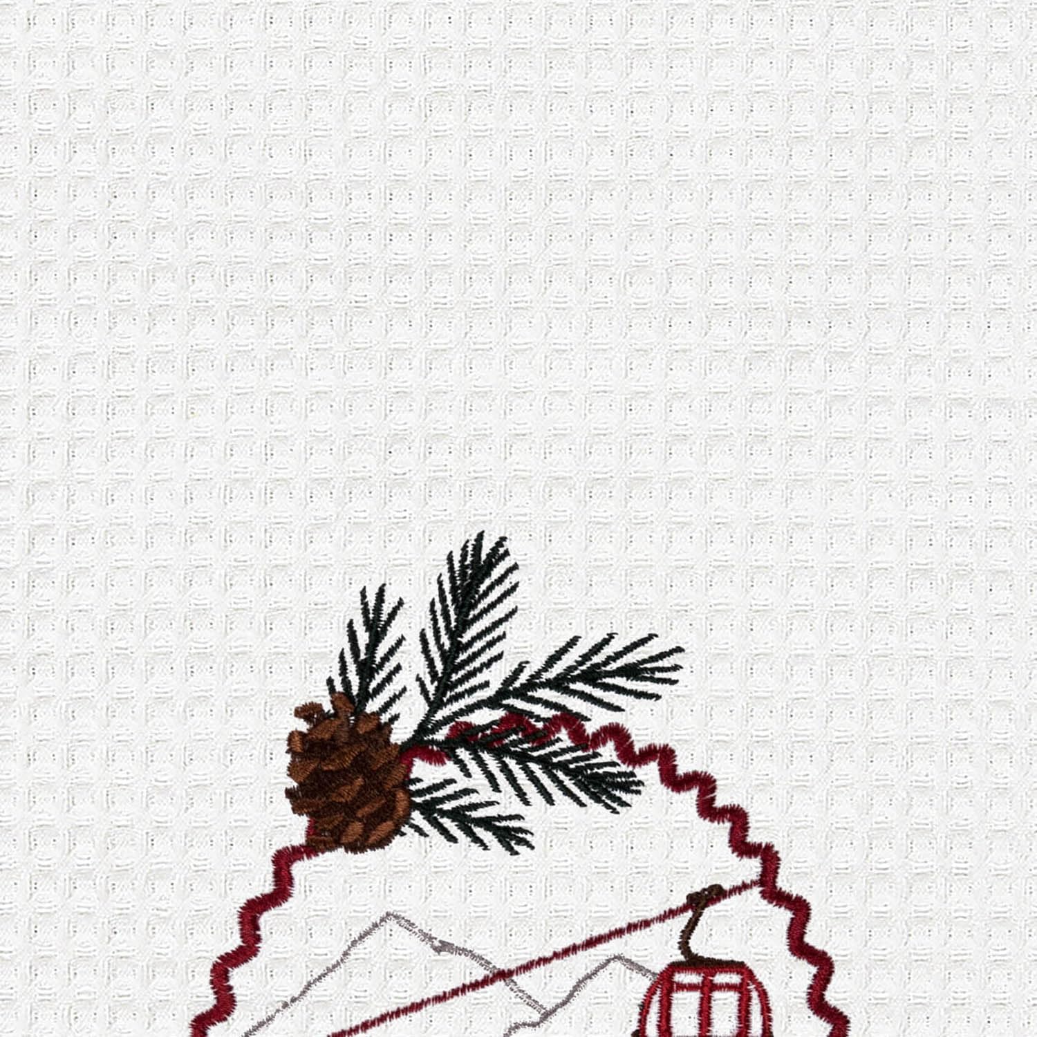Ski Slope Winter Theme  Embroidered Cotton Waffle Weave Towel