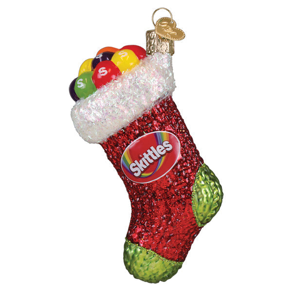 Skittles Stocking Glass Ornament