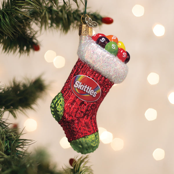 Skittles Stocking Glass Ornament