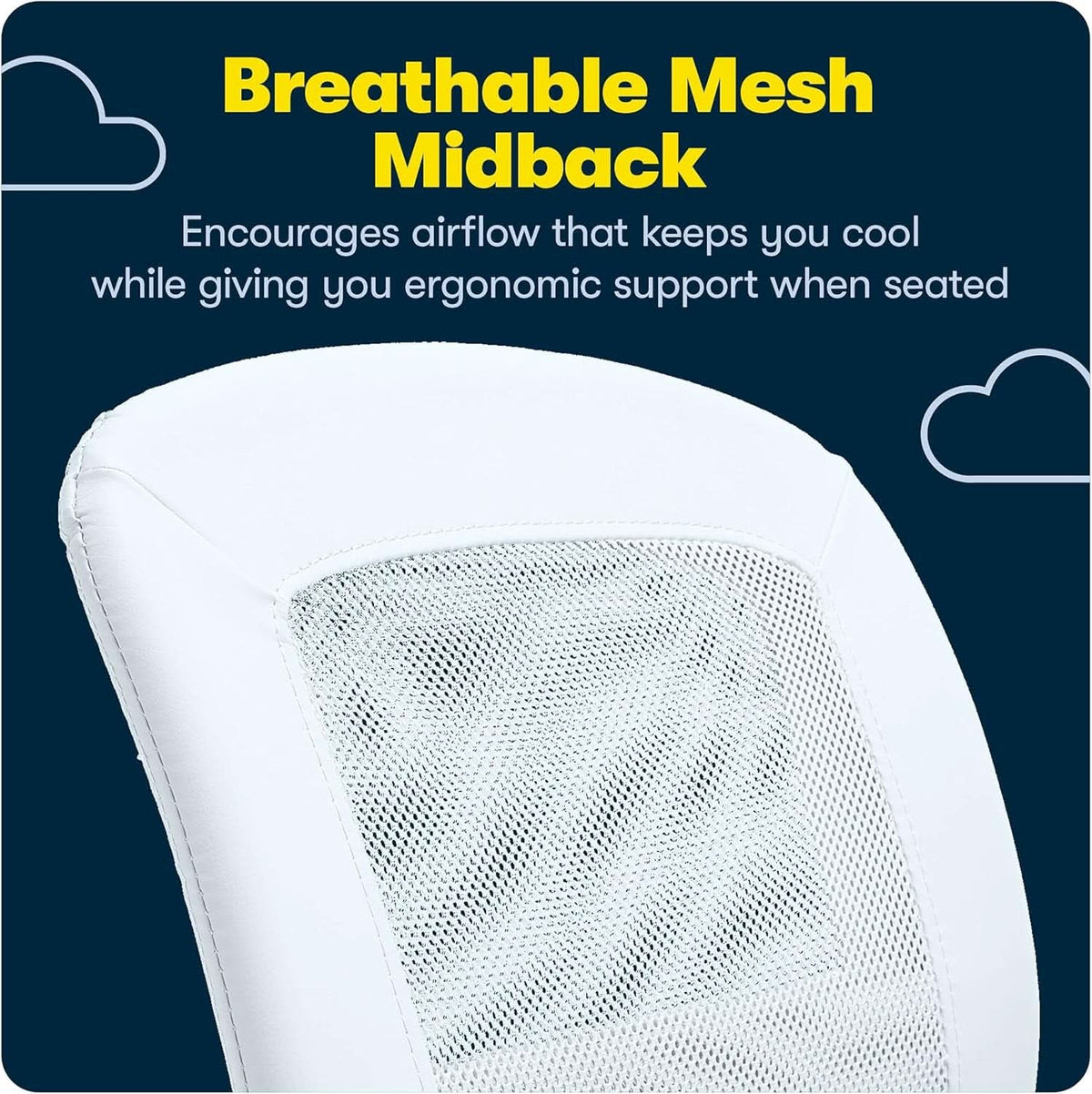 Sky Blue Armless Desk Chair With Breathable Mesh Back