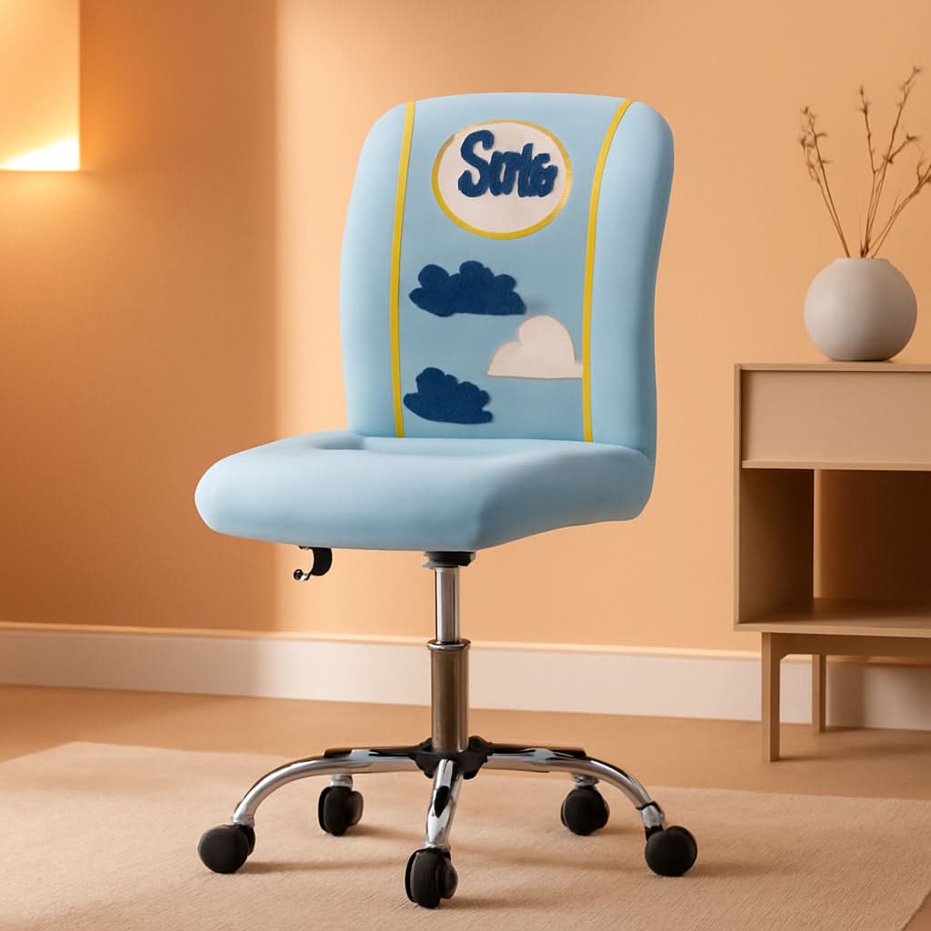 Sky Blue Armless Desk Chair With Breathable Mesh Back