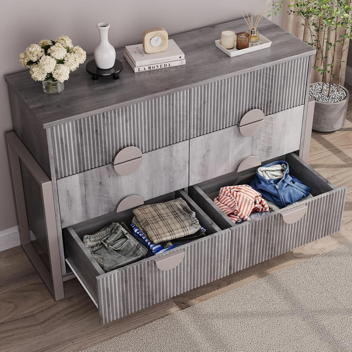 Slate Gray Dresser Semicylinder Drawer Fronts FiftyInches