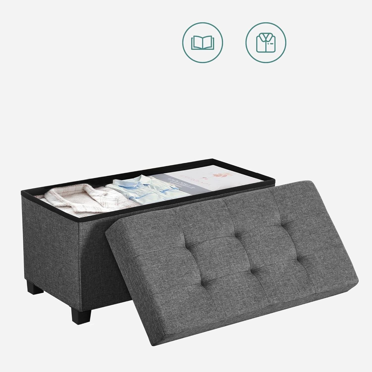 Slate Gray Storage Ottoman Bench 15x30x15.2 Inches