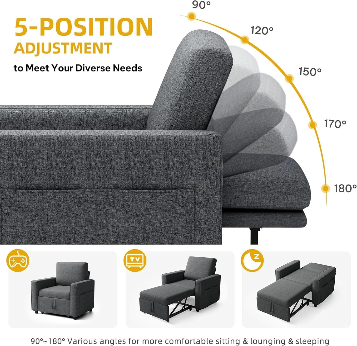 SlateGray Convertible Sleeper Sofa Bed With Armrests