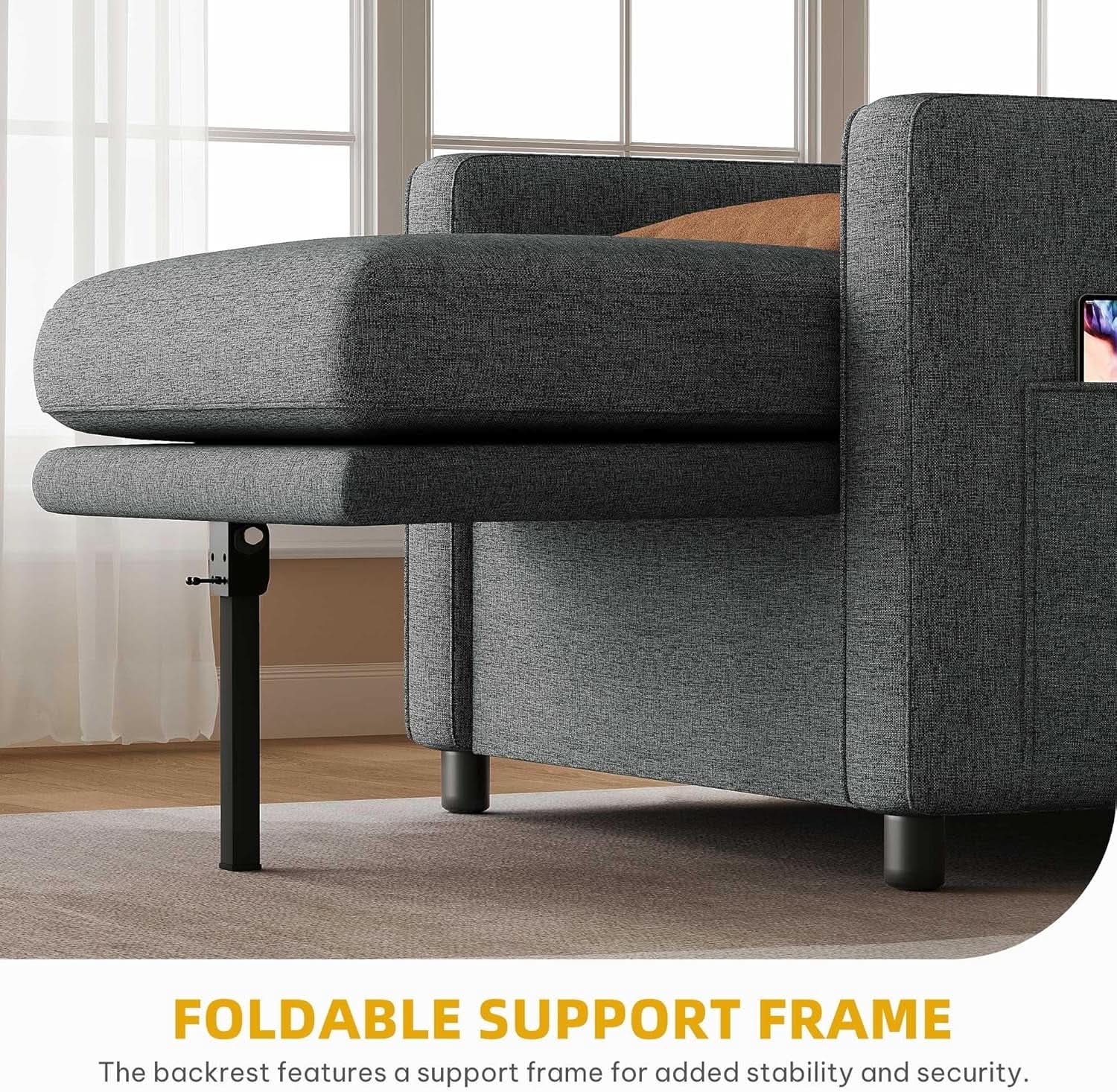 SlateGray Convertible Sleeper Sofa Bed With Armrests