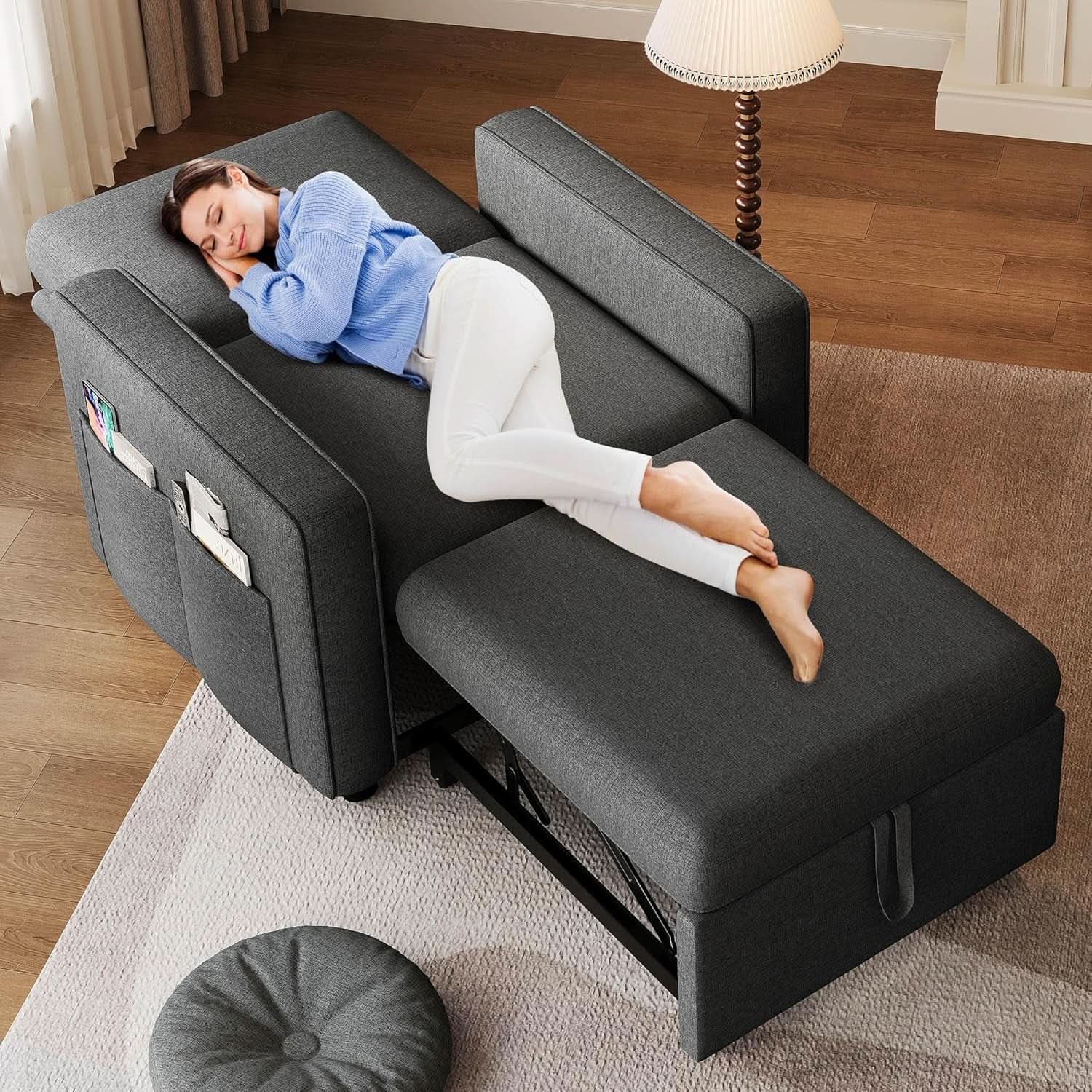 SlateGray Convertible Sleeper Sofa Bed With Armrests