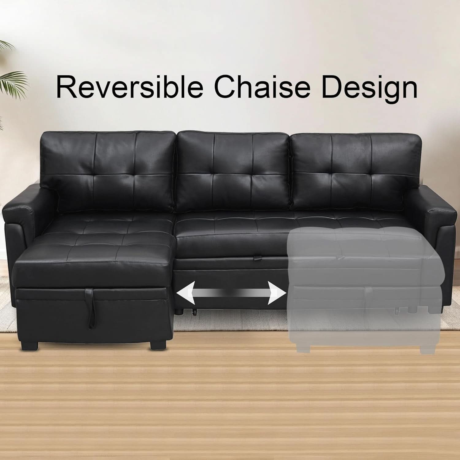Sleeper Sectional Sofa Black Leather With Convertible Bed