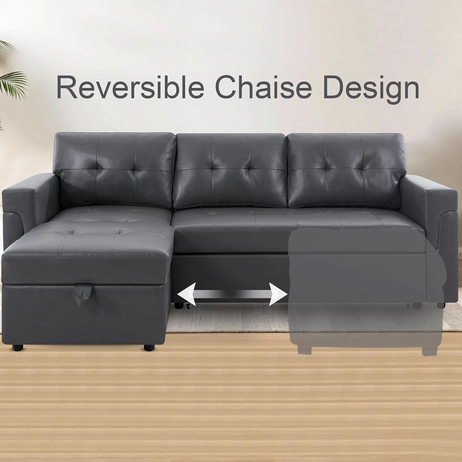 Sleeper Sectional Sofa With Convertible Bed In Dark Gray
