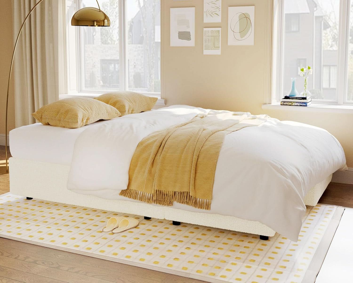 Sleeper Sofa Bed With Storage Chaise In White Boucle