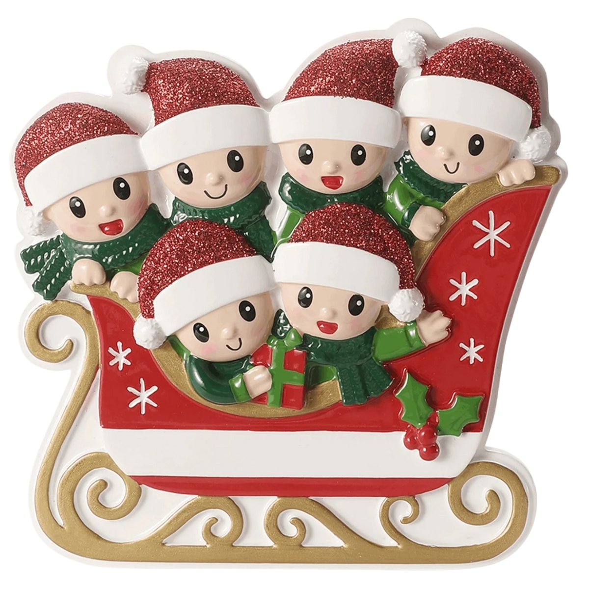 Sleigh With Gold Rails Family of 6 Ornament