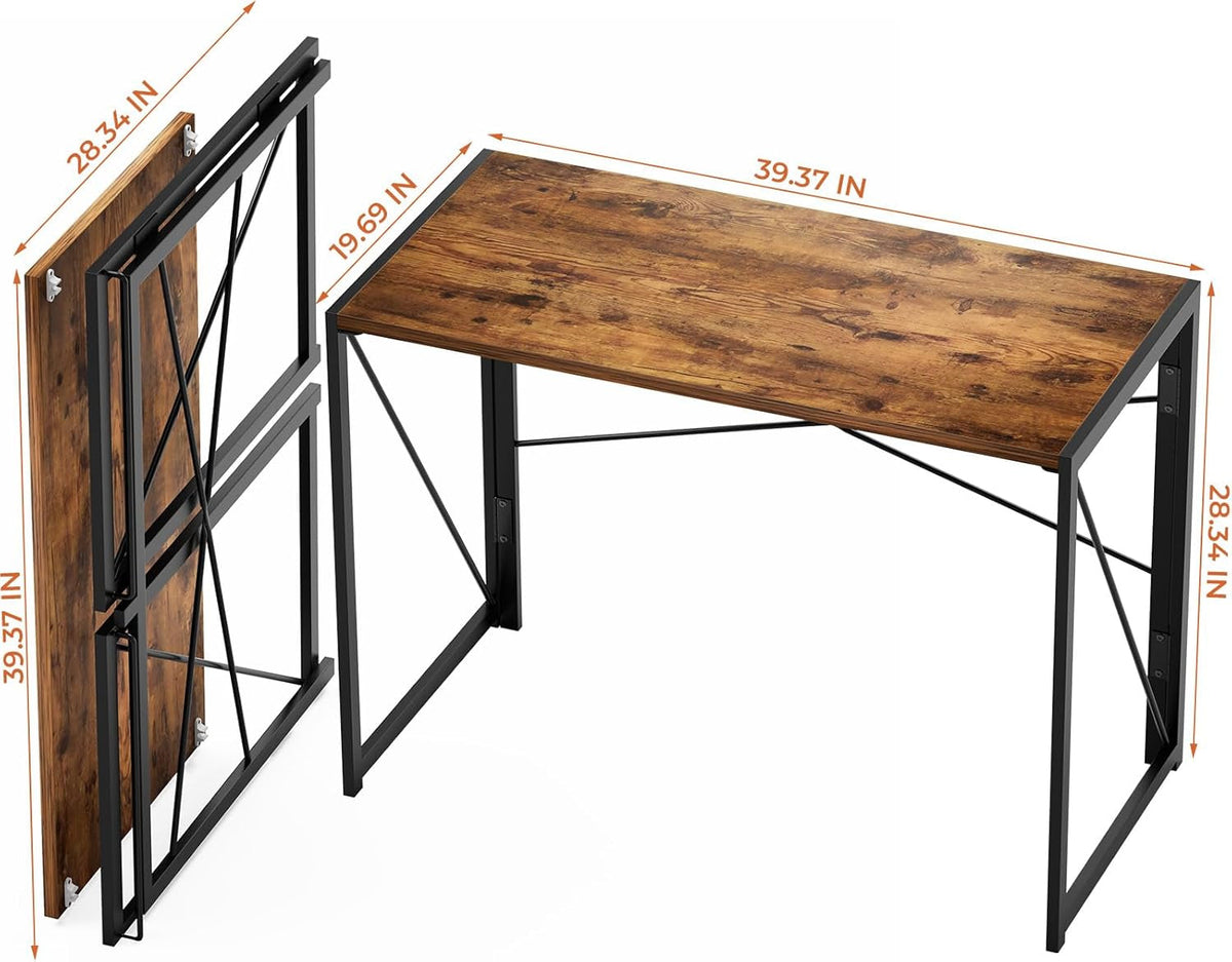 Small 39 Inch Folding Desk No Assembly Vintage Brown