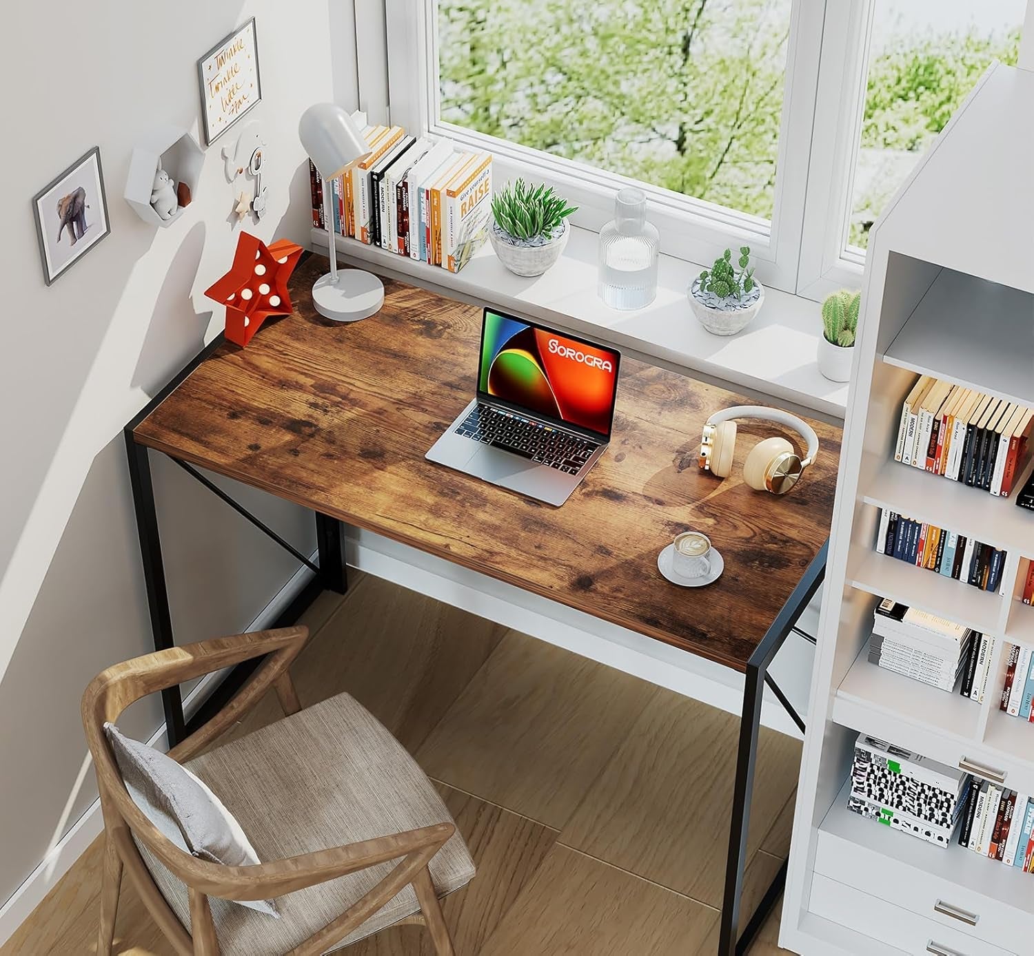 Small 39 Inch Folding Desk No Assembly Vintage Brown