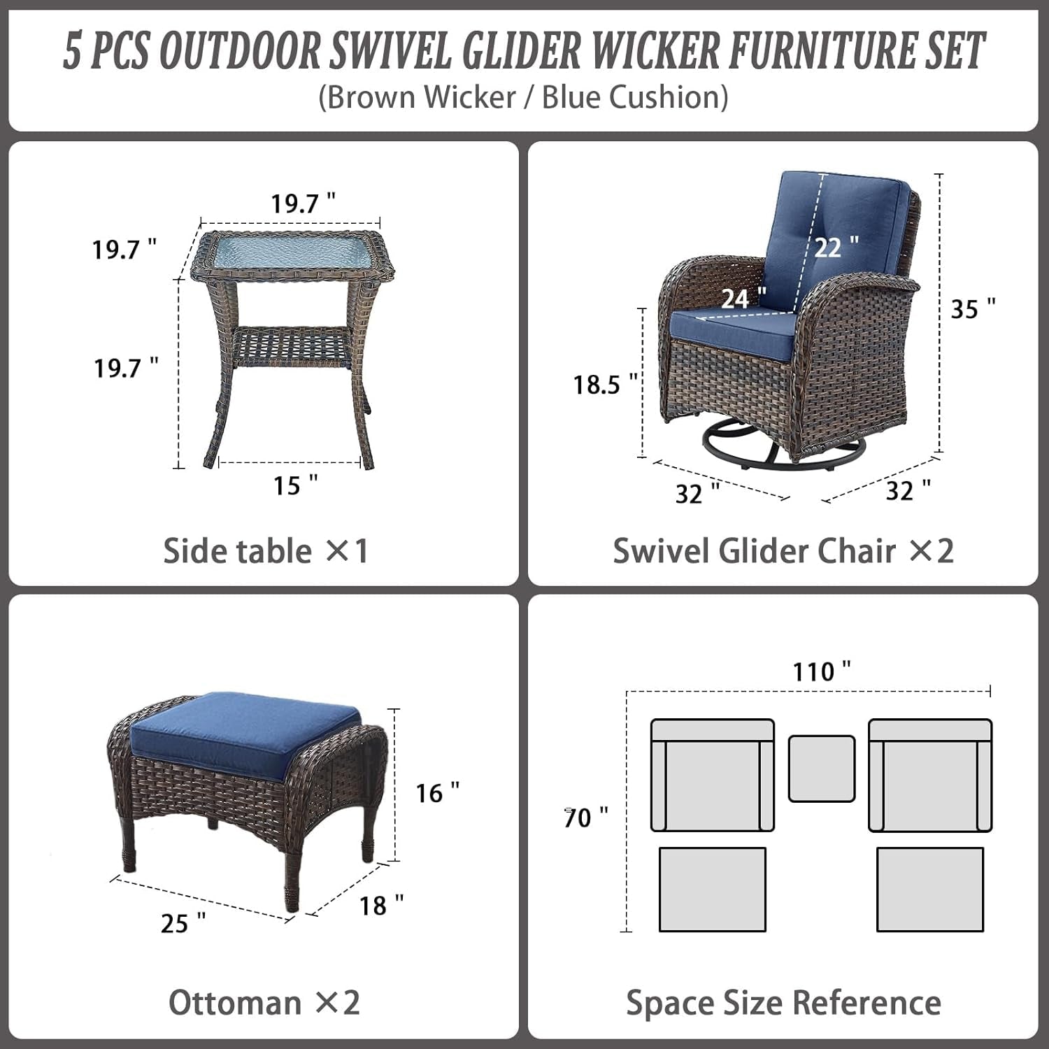 Small 5 Piece Outdoor Patio Conversation Set With Swivel Rockers