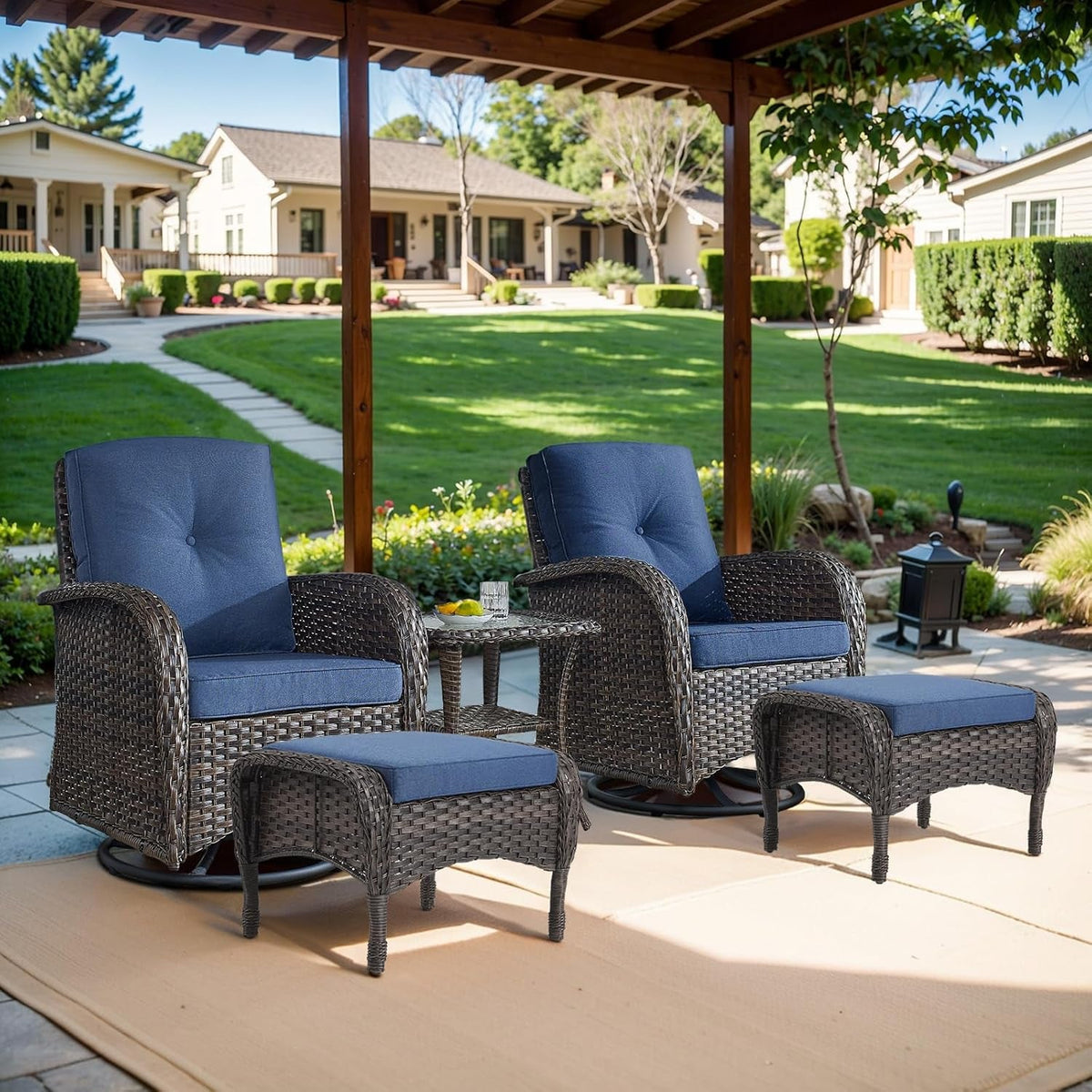 Small 5 Piece Outdoor Patio Conversation Set With Swivel Rockers