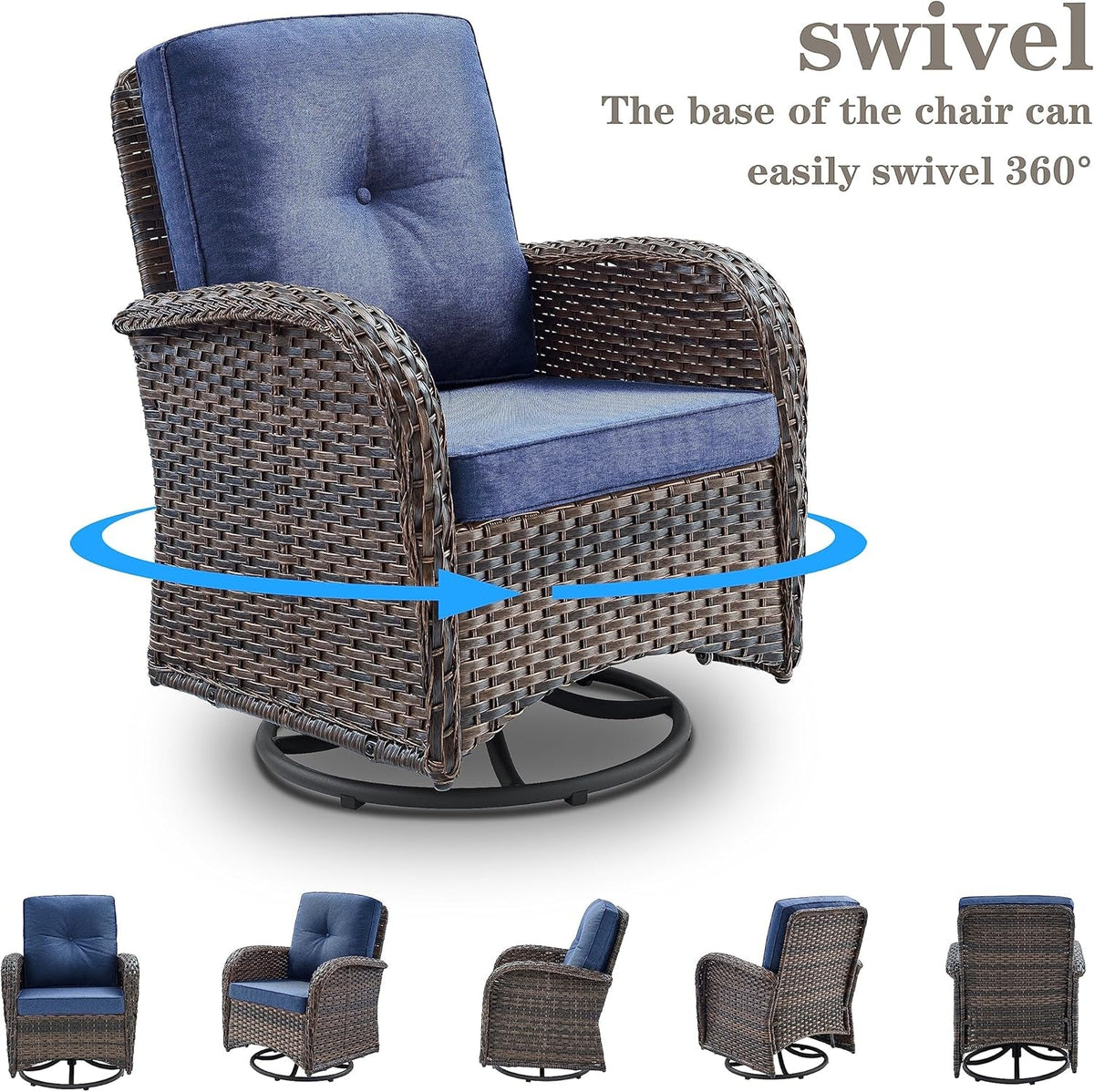 Small 5 Piece Outdoor Patio Conversation Set With Swivel Rockers