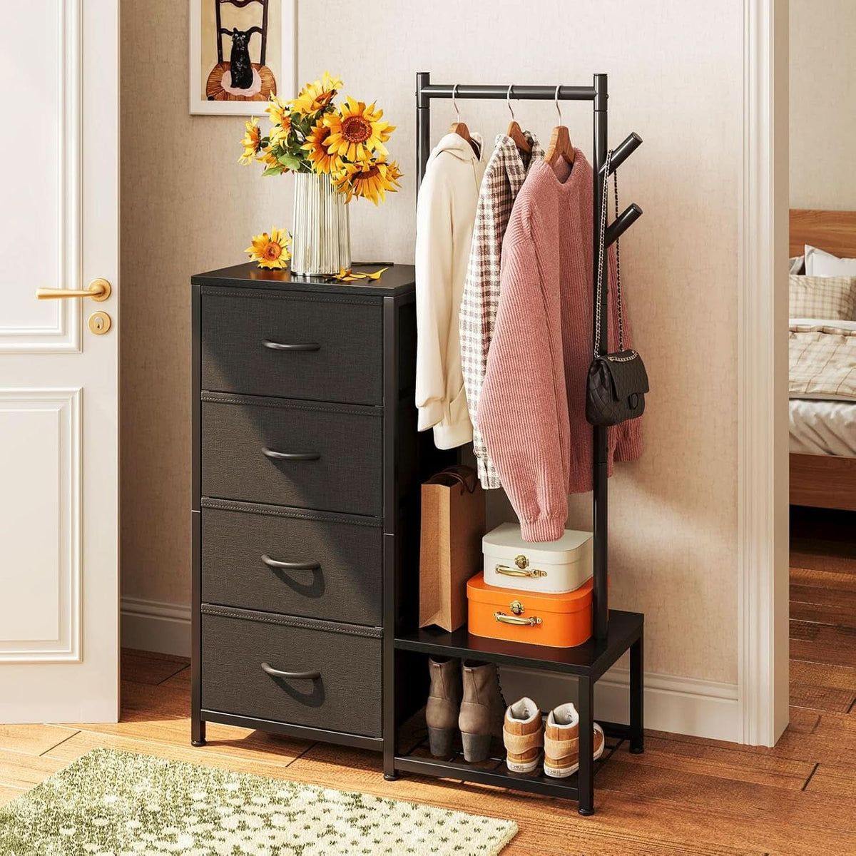 Small Black 3 In 1 Ultra Compact Dresser With Racks