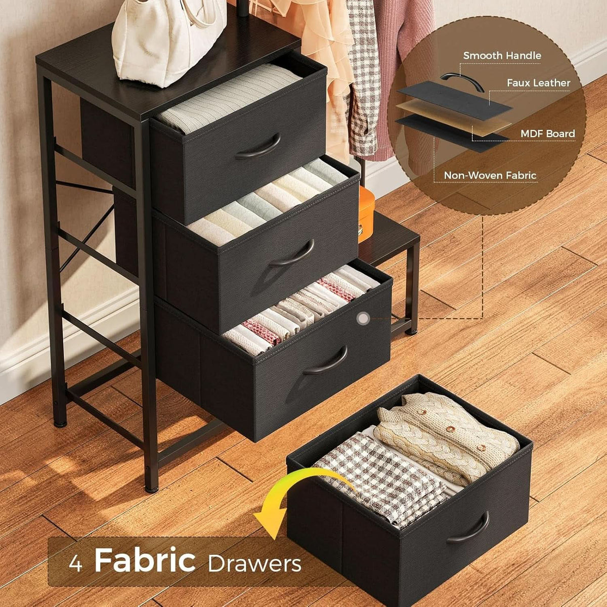 Small Black 3 In 1 Ultra Compact Dresser With Racks