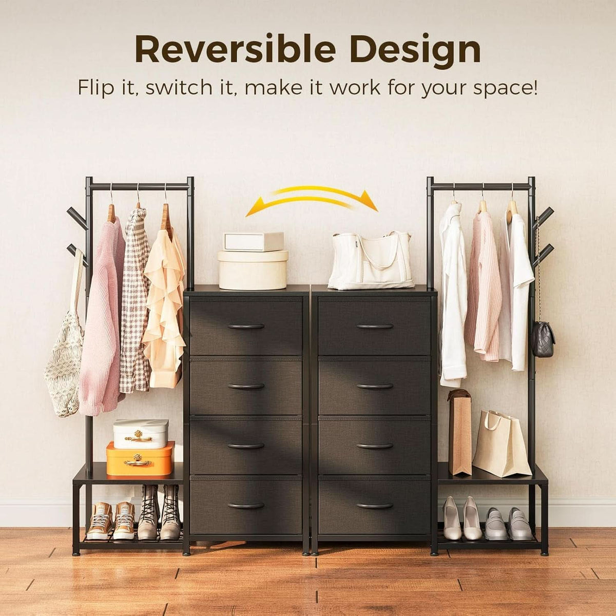 Small Black 3 In 1 Ultra Compact Dresser With Racks