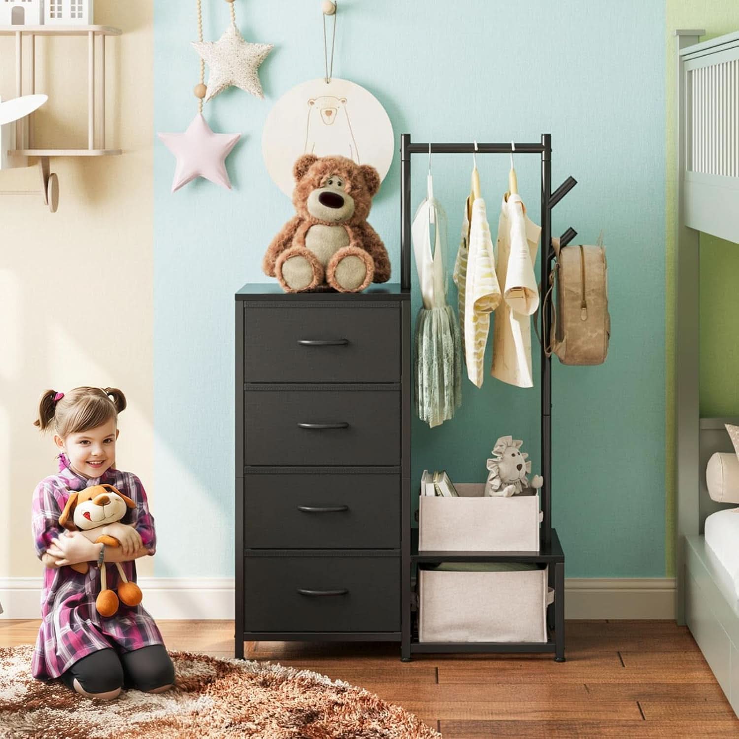 Small Black 3 In 1 Ultra Compact Dresser With Racks