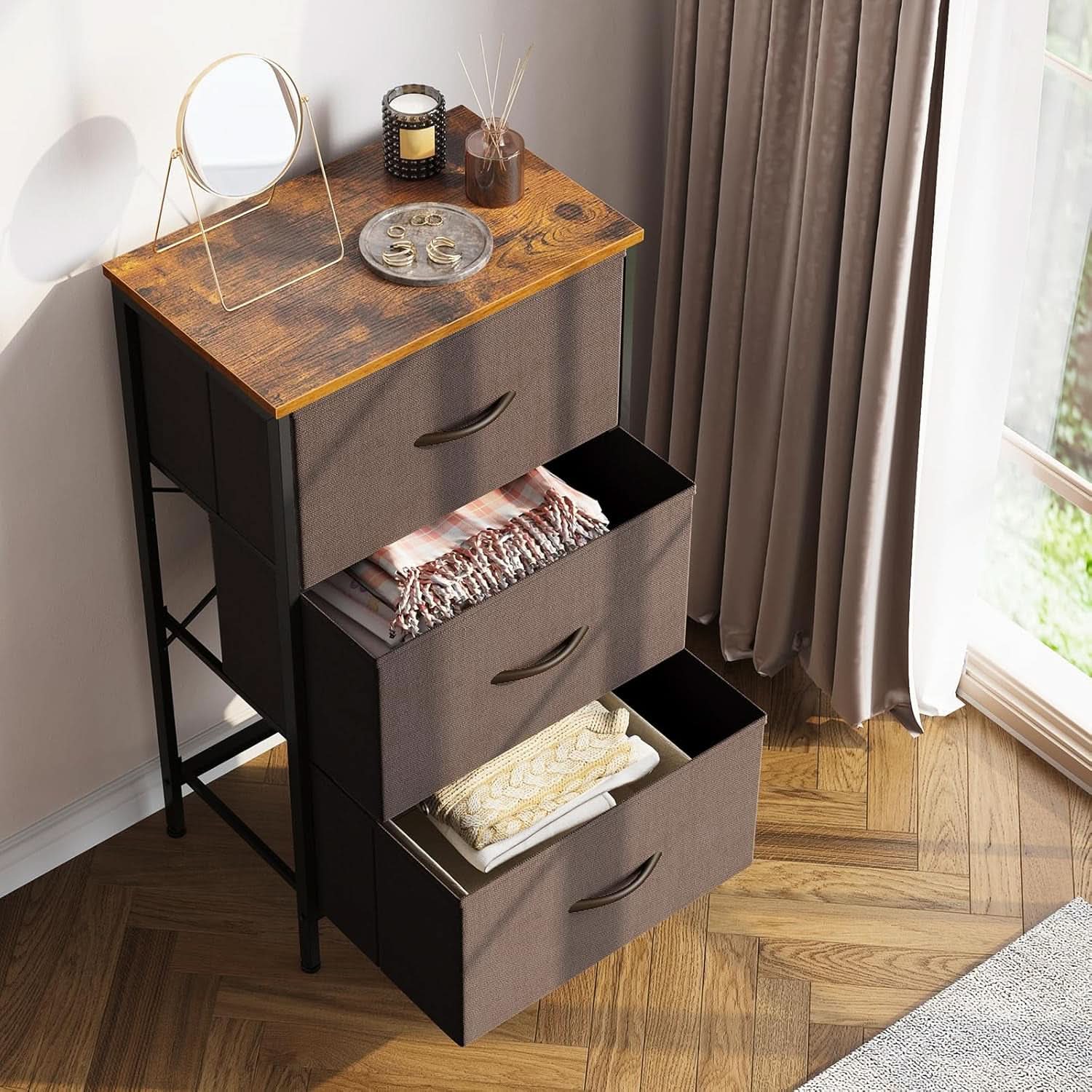 Small Brown Dresser With Three Drawers For Bedroom