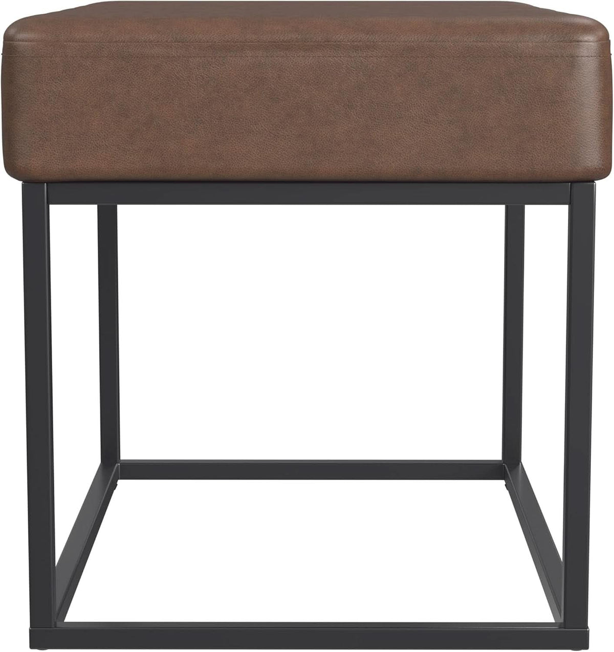 Small Brown Faux Leatherette Channel Tufted Ottoman