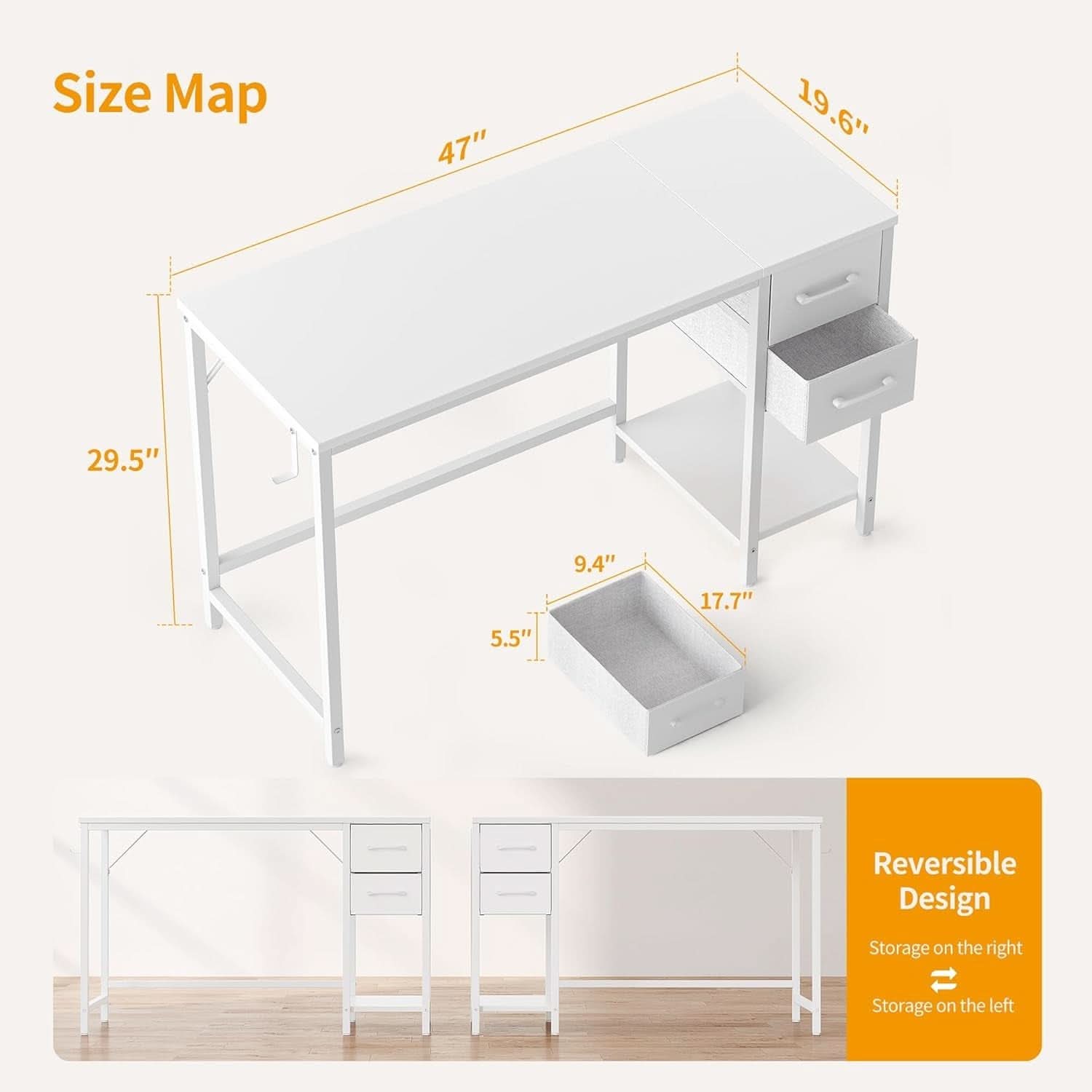 Small Computer Desk with Drawers for Home Office