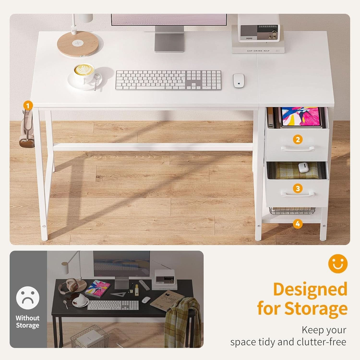 Small Computer Desk with Drawers for Home Office