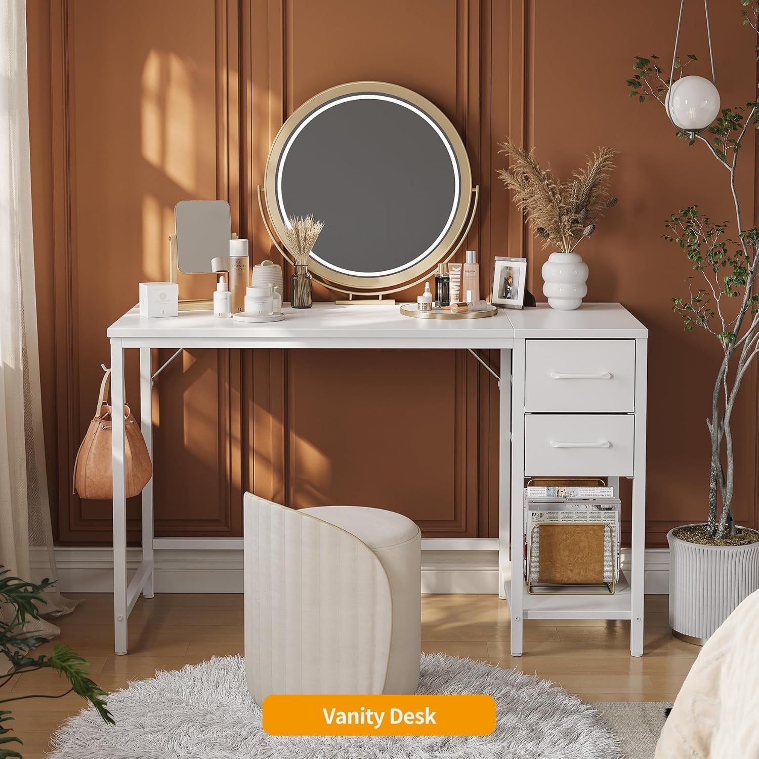 Small Computer Desk with Drawers for Home Office