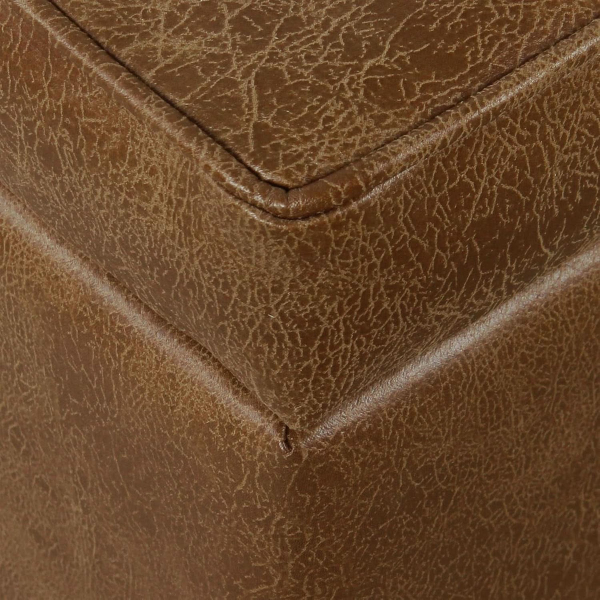 Small Distressed Brown Faux Leather Storage Ottoman