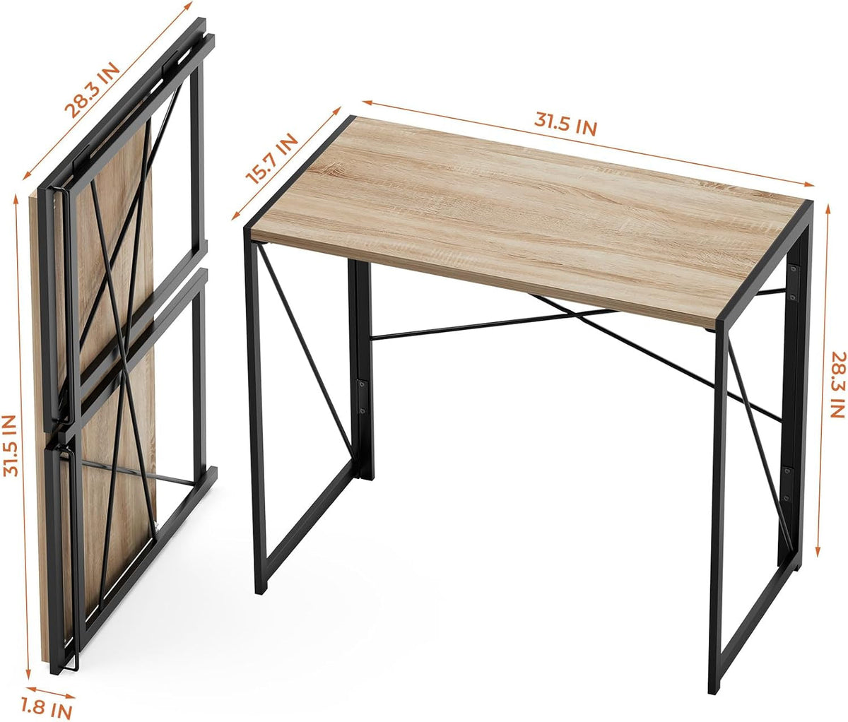 Small Folding Desk 31.5 Inch Beech Finish For Home Office