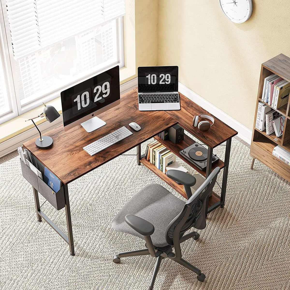Small L Shaped Desk With Storage Shelves For Home Office