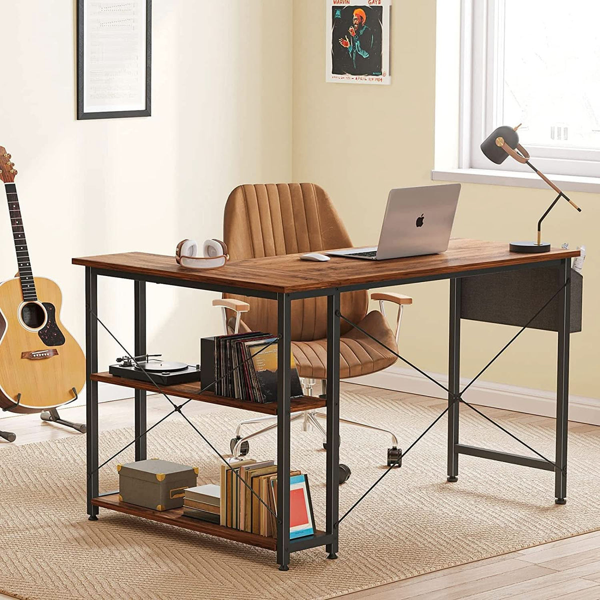 Small L Shaped Desk With Storage Shelves For Home Office