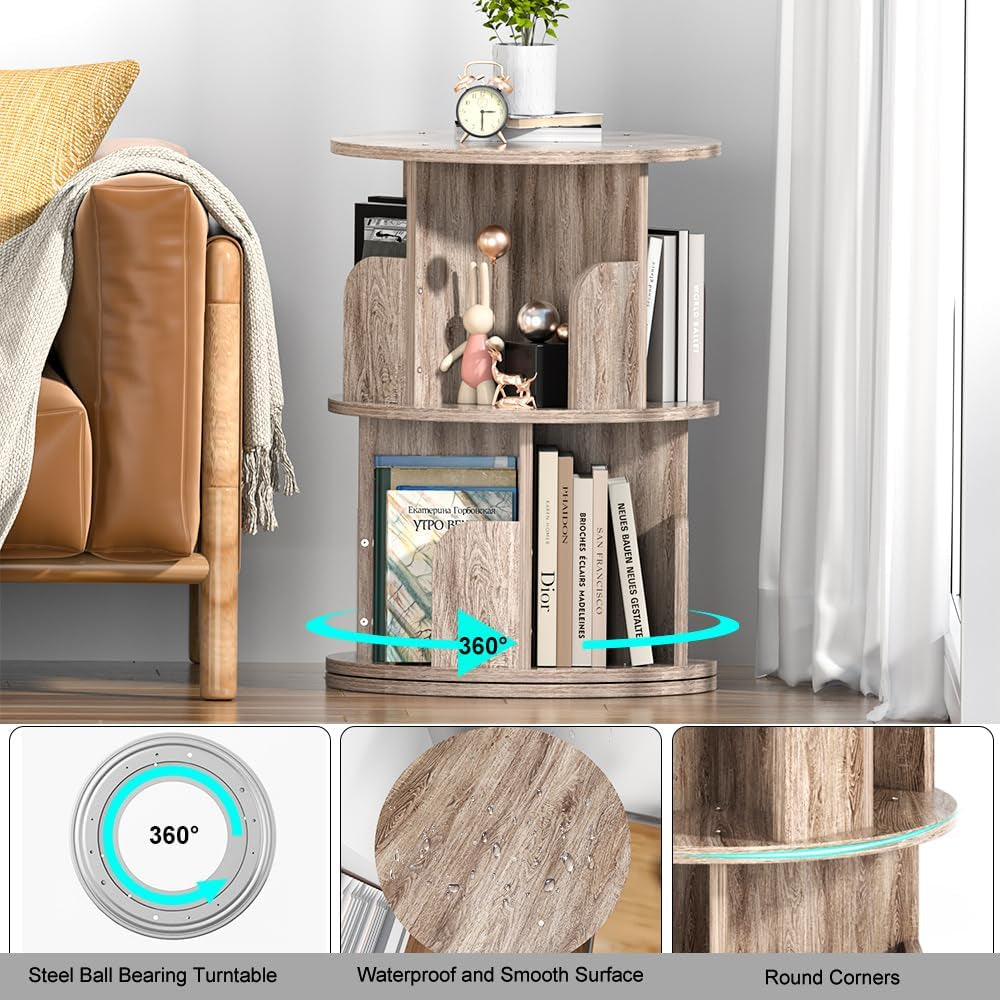 Small Rotating Bookshelf 2 Tier Revolving Display Shelf