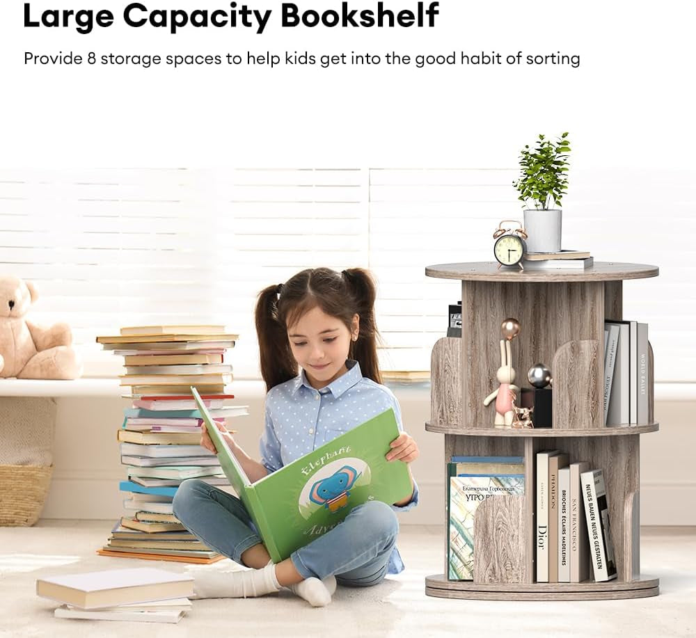 Small Rotating Bookshelf 2 Tier Revolving Display Shelf