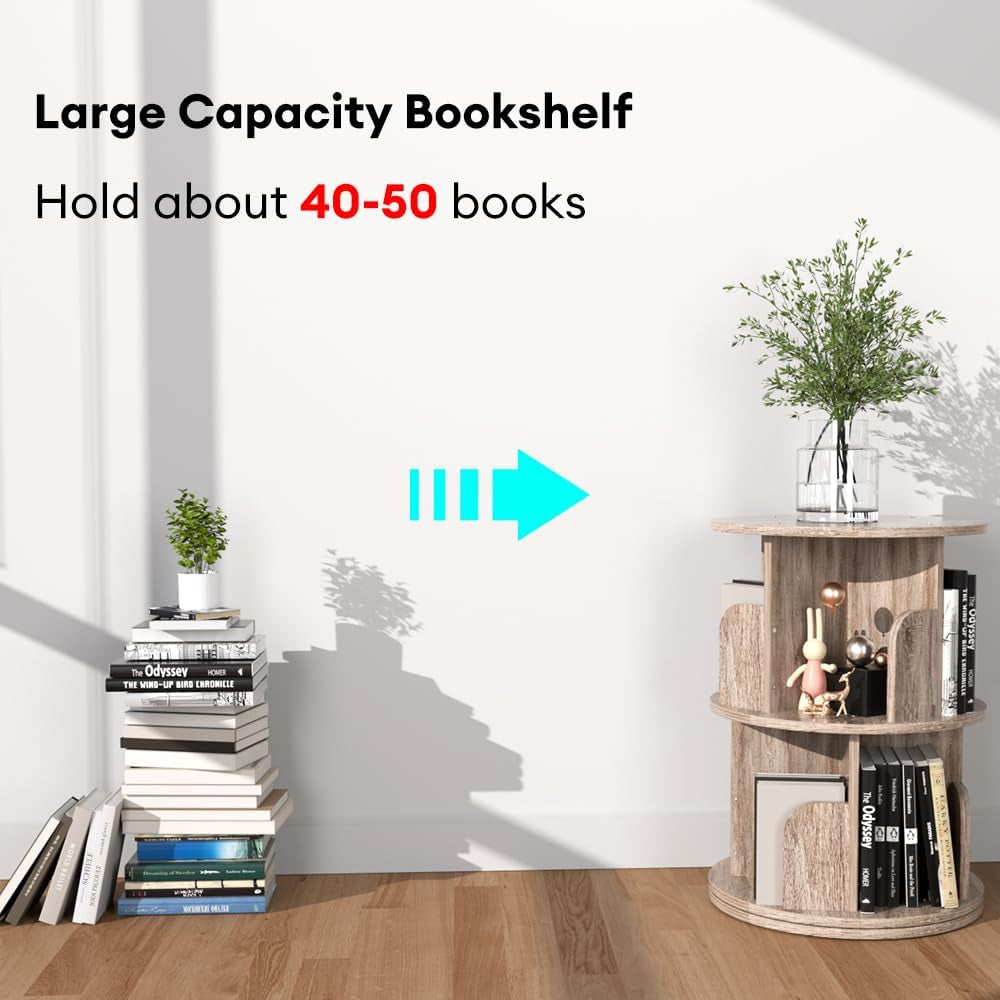 Small Rotating Bookshelf 2 Tier Revolving Display Shelf