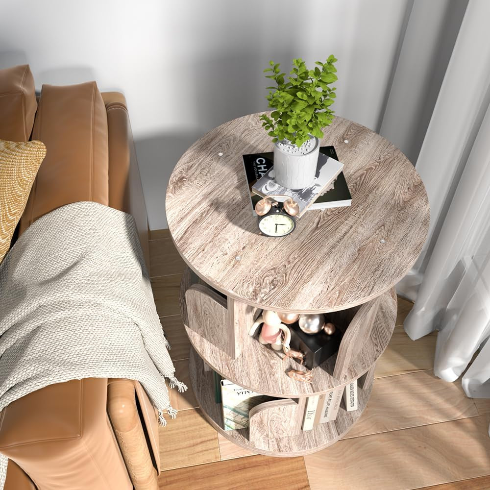 Small Rotating Bookshelf 2 Tier Revolving Display Shelf