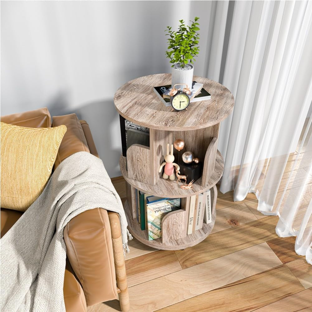 Small Rotating Bookshelf 2 Tier Revolving Display Shelf