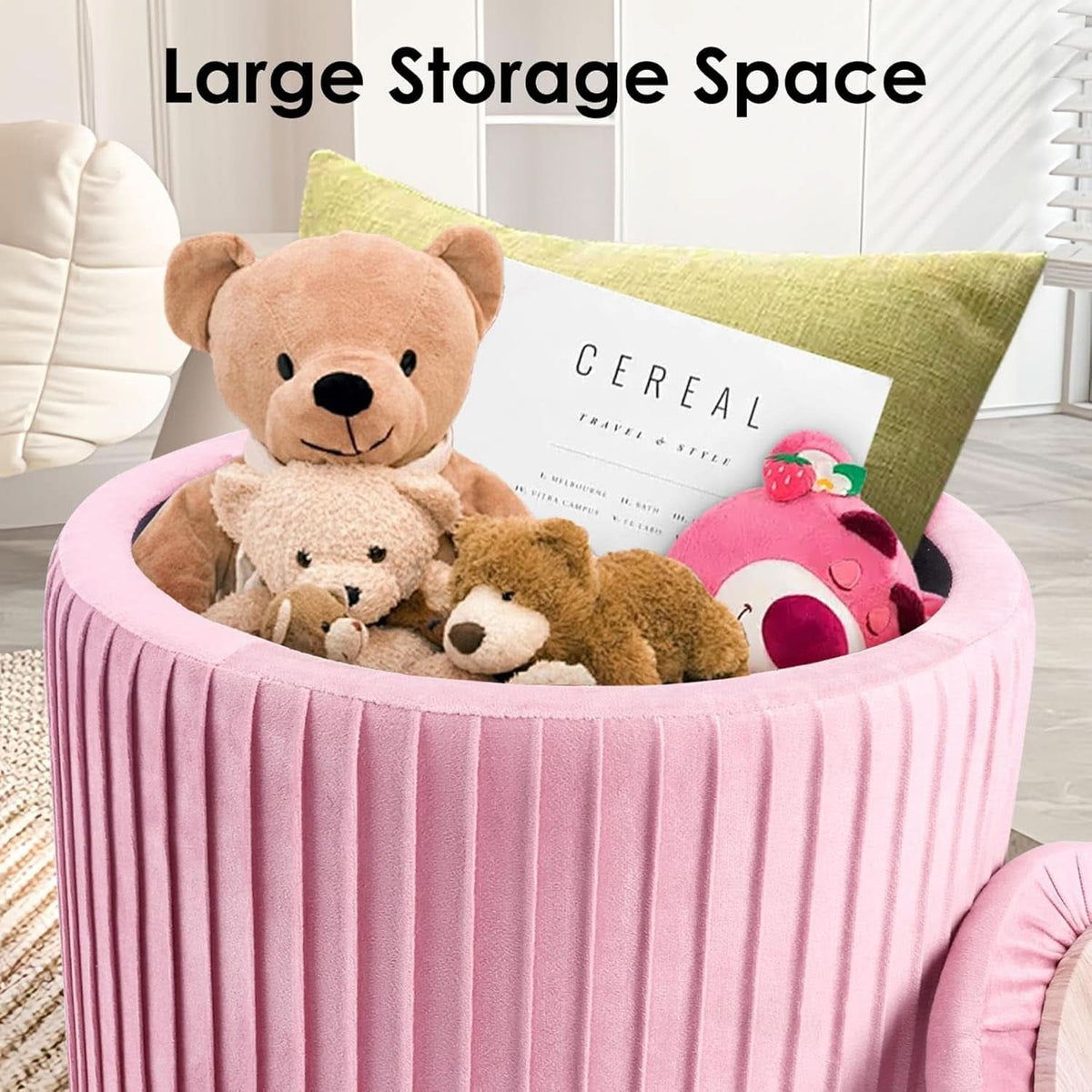 Small Round Velvet Ottoman With Storage Compartments
