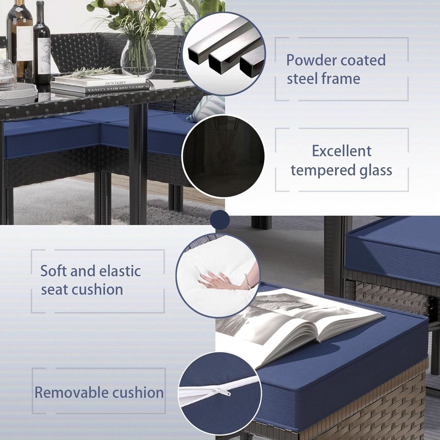 Small Space 7-Piece Patio Furniture Set with Cushions