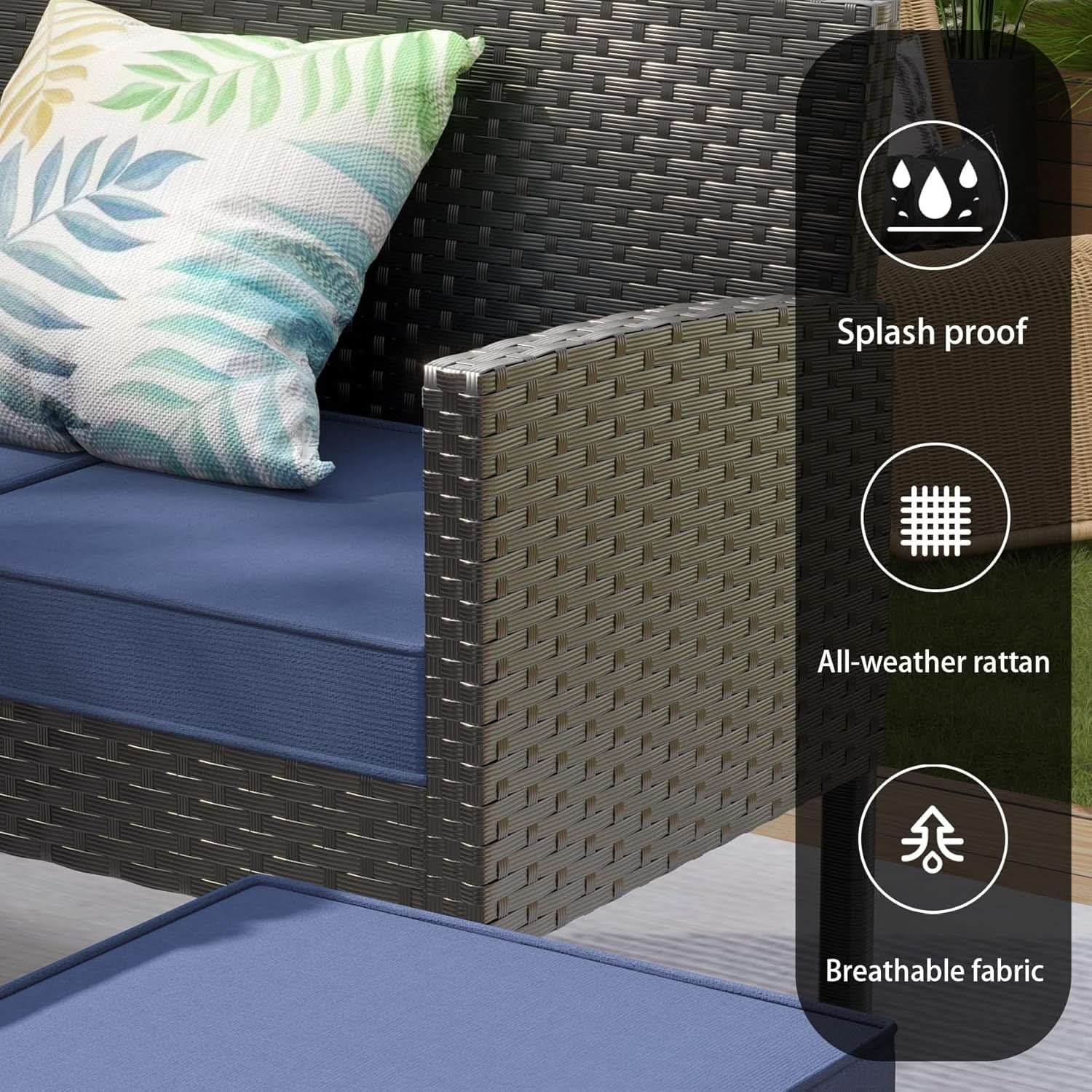 Small Space 7-Piece Patio Furniture Set with Cushions
