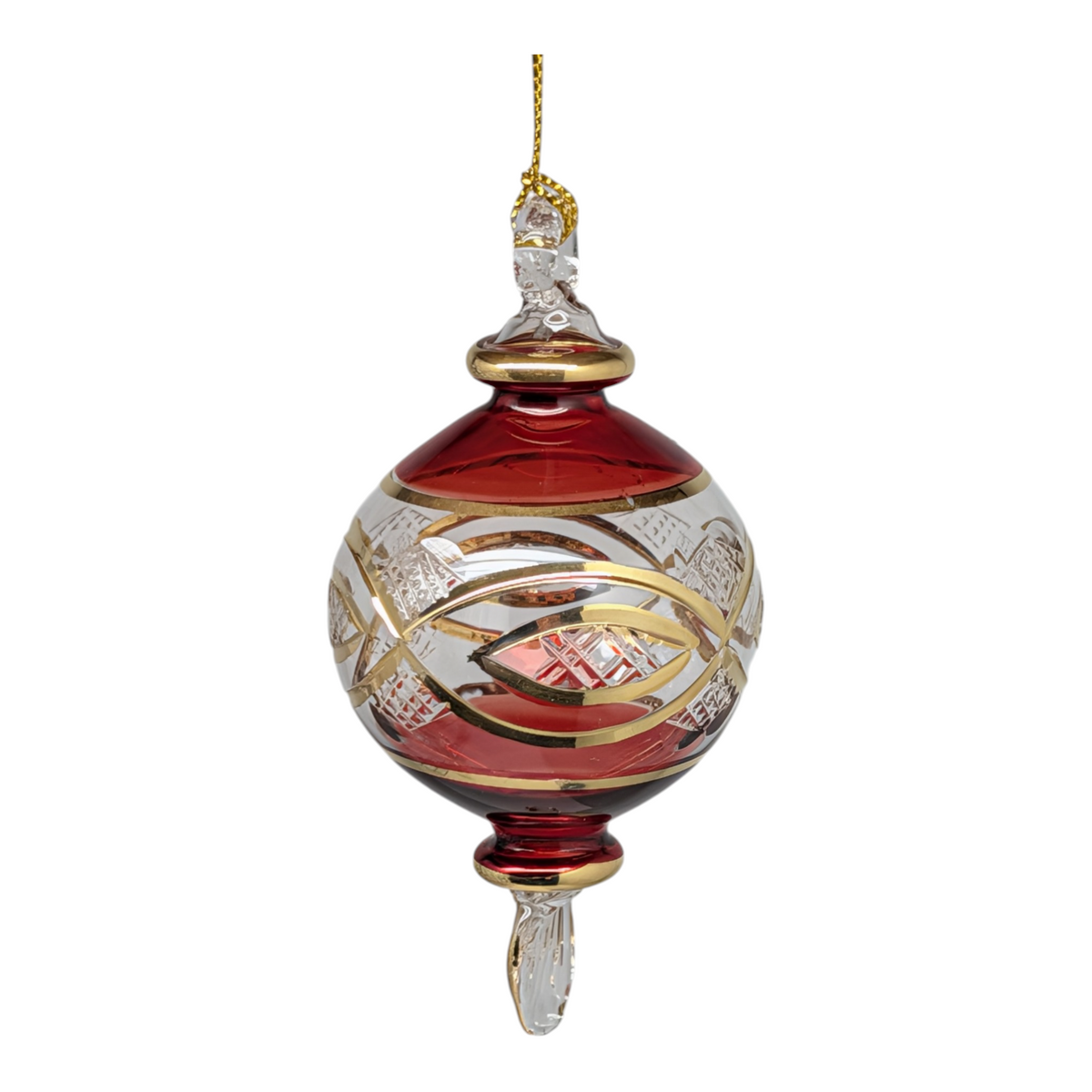 Small Sphere Glass With Gold Accents - Christmas Red