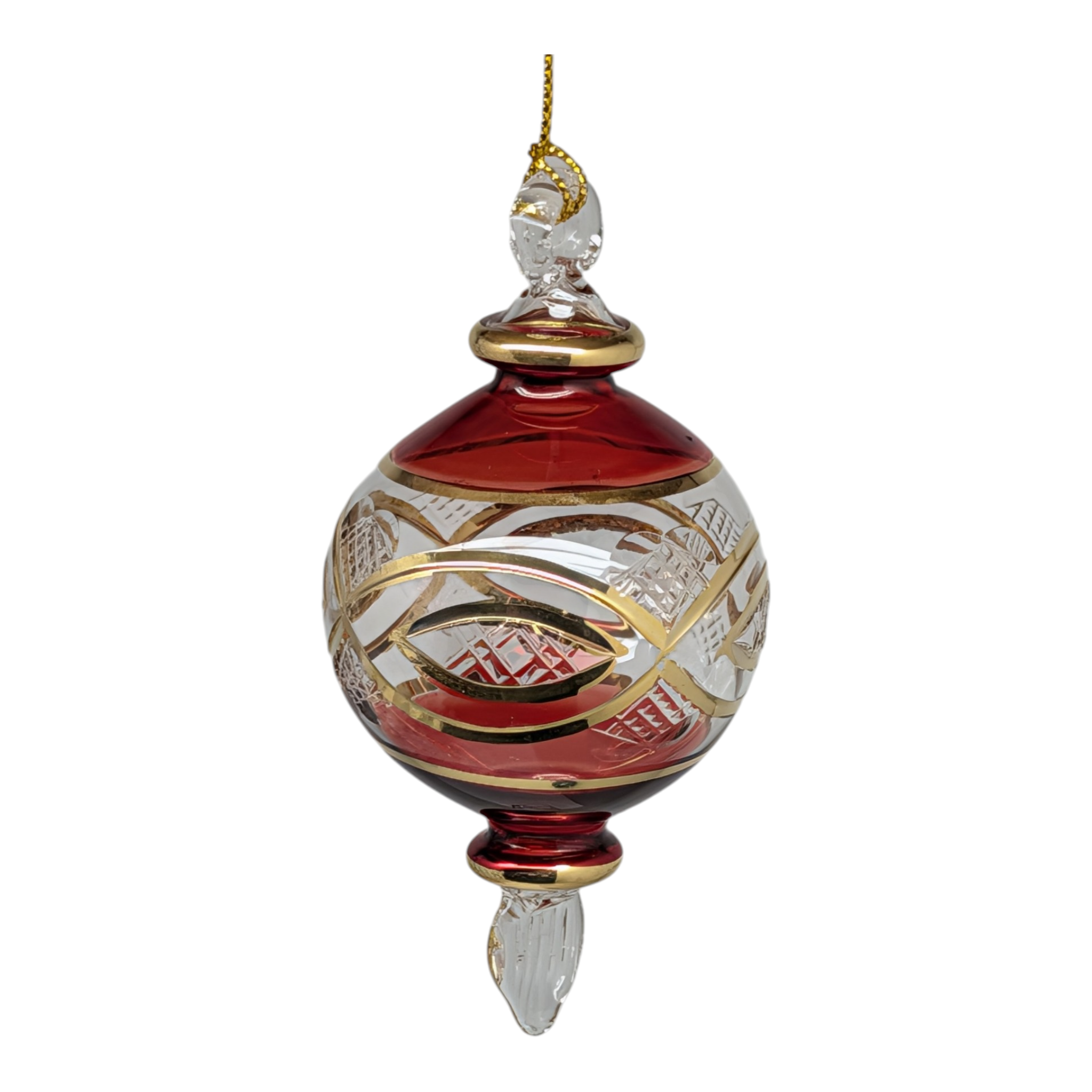 Small Sphere Glass With Gold Accents - Christmas Red
