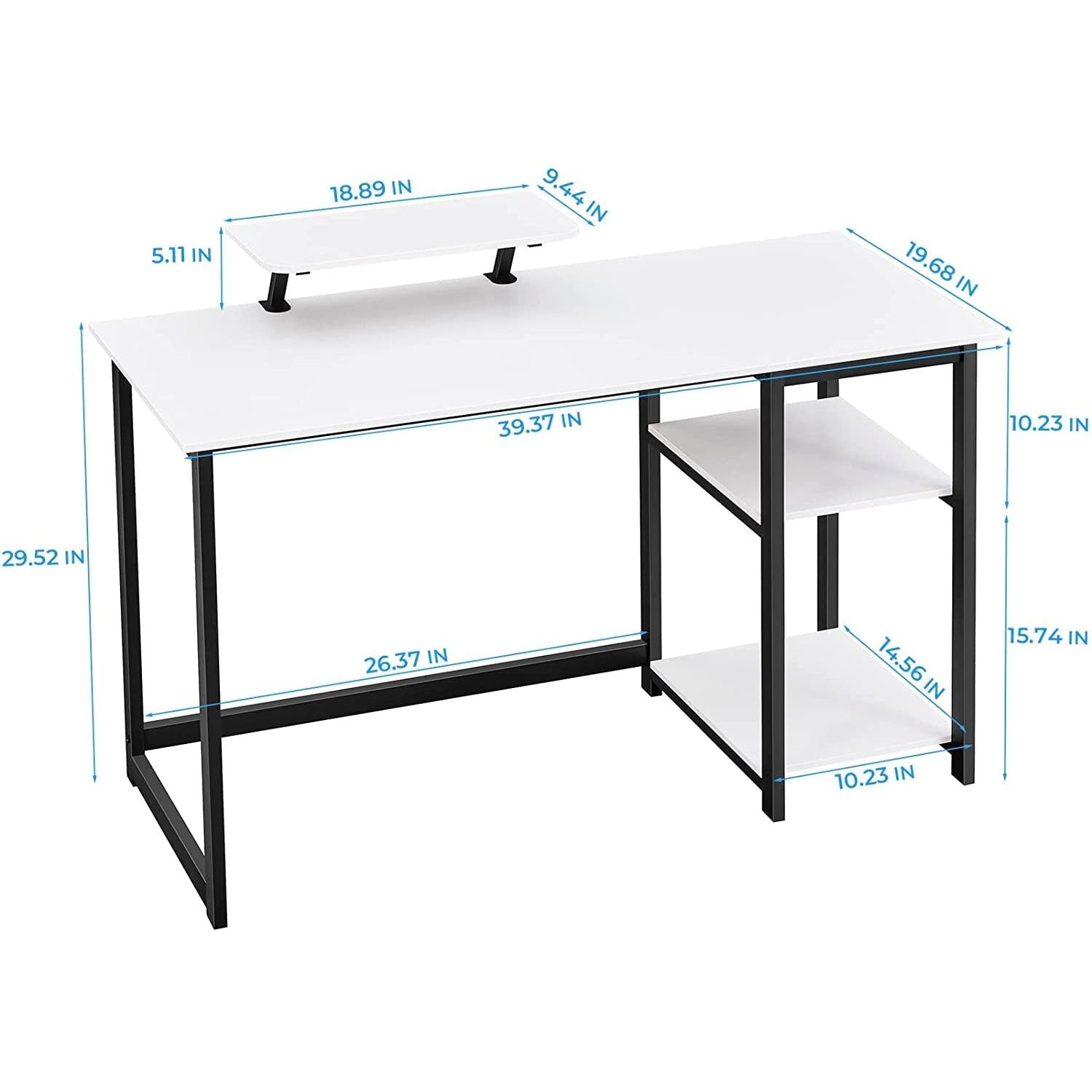 Small White Computer Desk With Monitor Stand And Storage