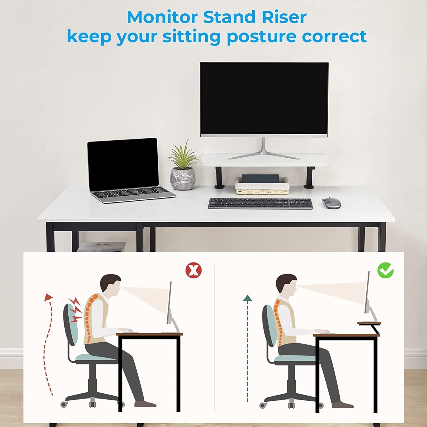 Small White Computer Desk With Monitor Stand And Storage