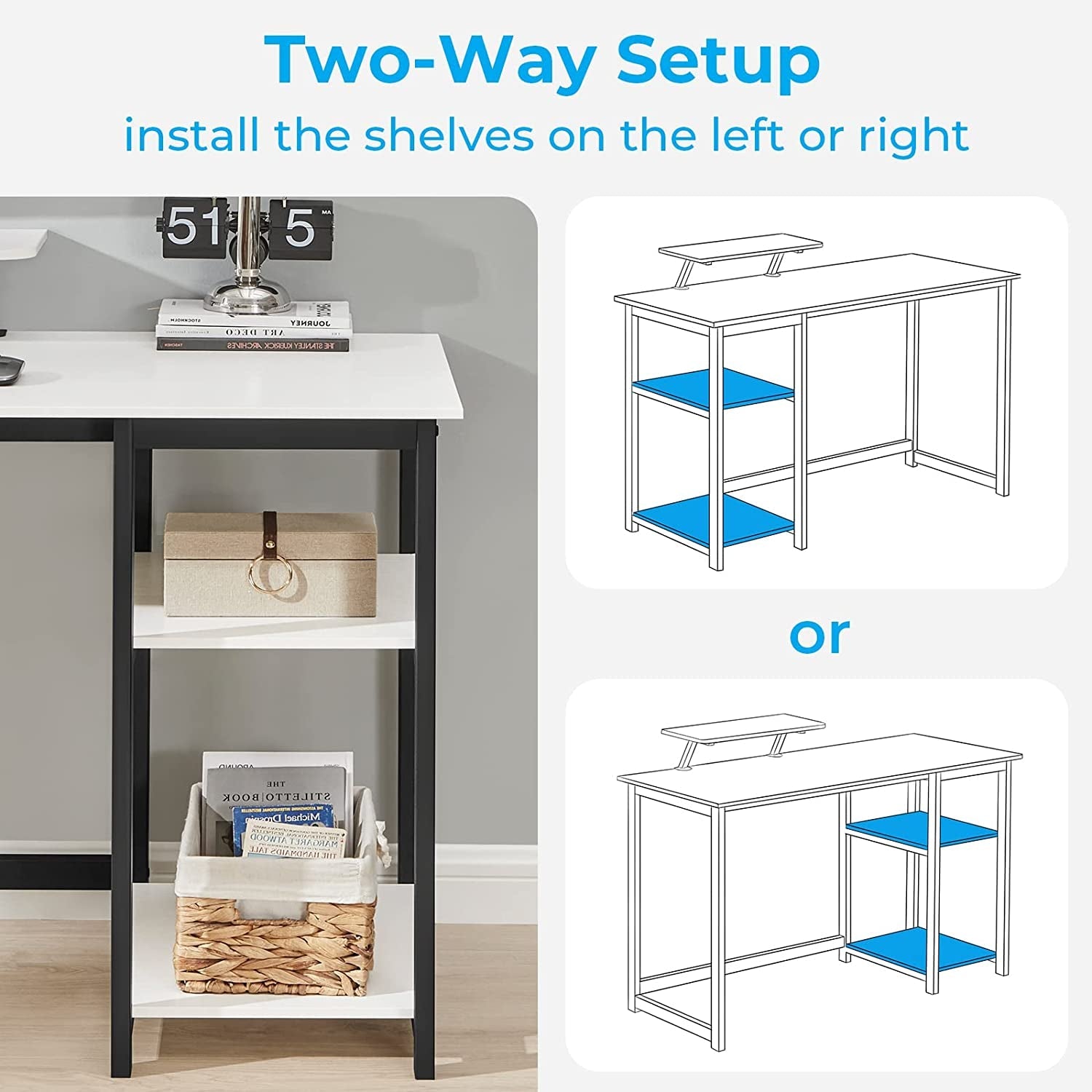 Small White Computer Desk With Monitor Stand And Storage