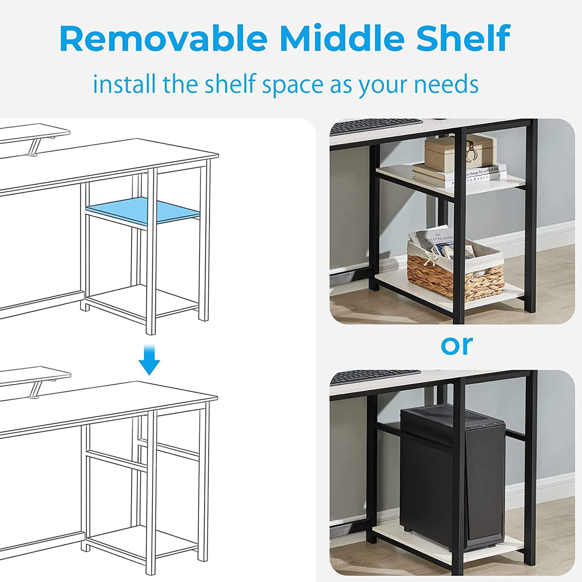 Small White Computer Desk With Monitor Stand And Storage