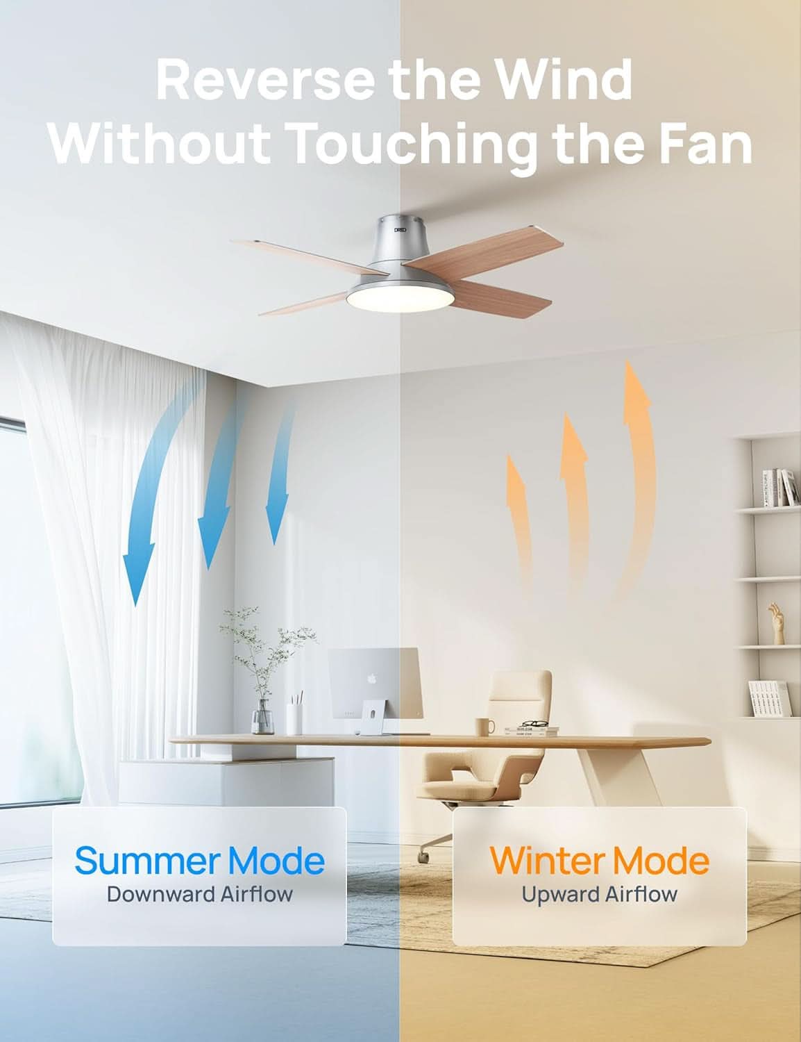 Smart Ceiling Fan 44 Inch Silver With Dimmable LED Light