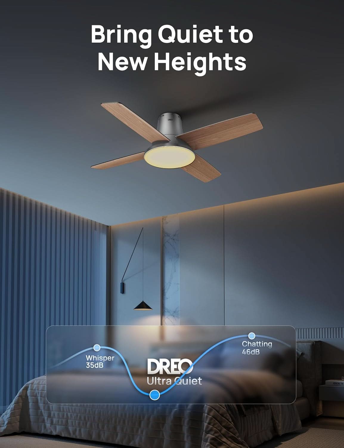 Smart Ceiling Fan 44 Inch Silver With Dimmable LED Light